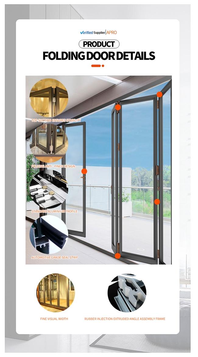 portas de dobradura externos, vidro da porta de dobramento, hardware de alumínio da porta de dobramento, detalhes 13 da porta de dobradura